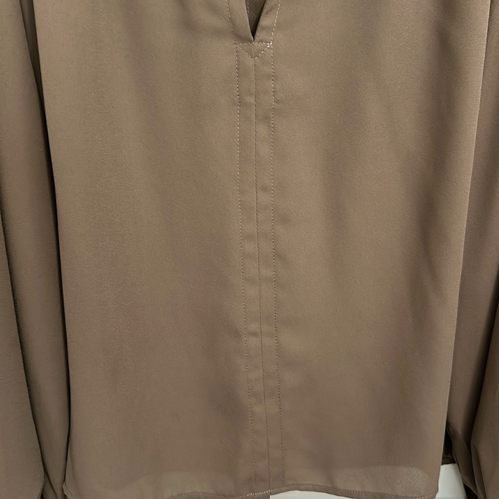 Karen Kane Brown Long-Sleeve V-Neck Blouse - Picture 3 of 9
